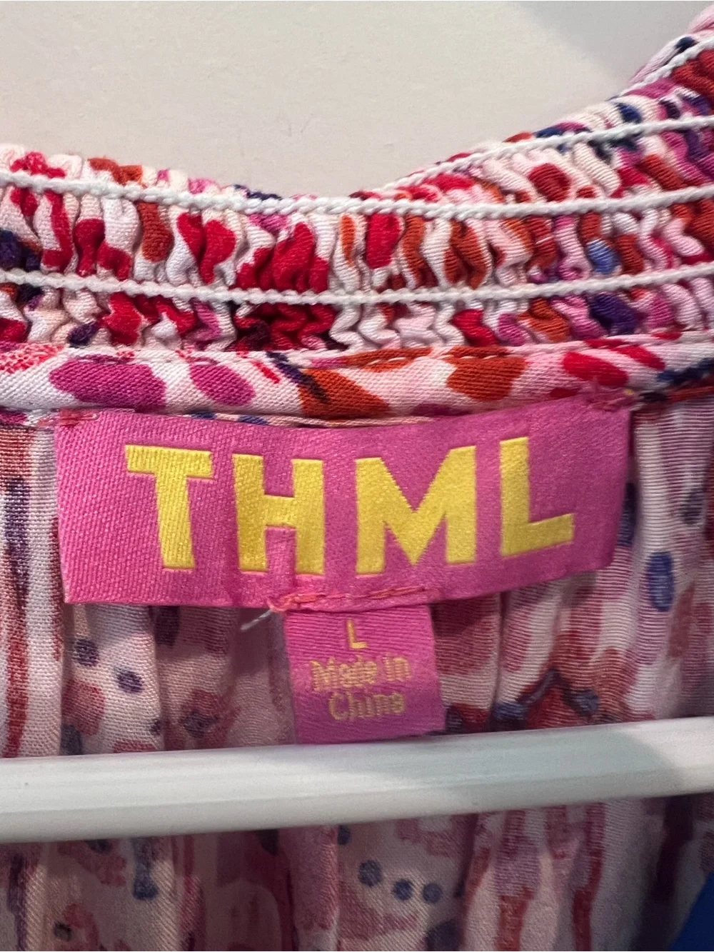 THML Pink and Red Printed Blouse with Blue Trim Size Large - Picture 2 of 16